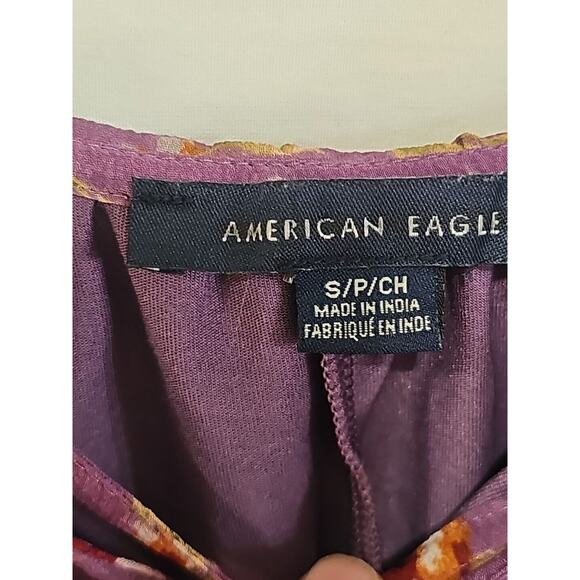 American Eagle Blouse Women's Small Purple Floral Cold Shoulder Stretch Y2K - Picture 3 of 8
